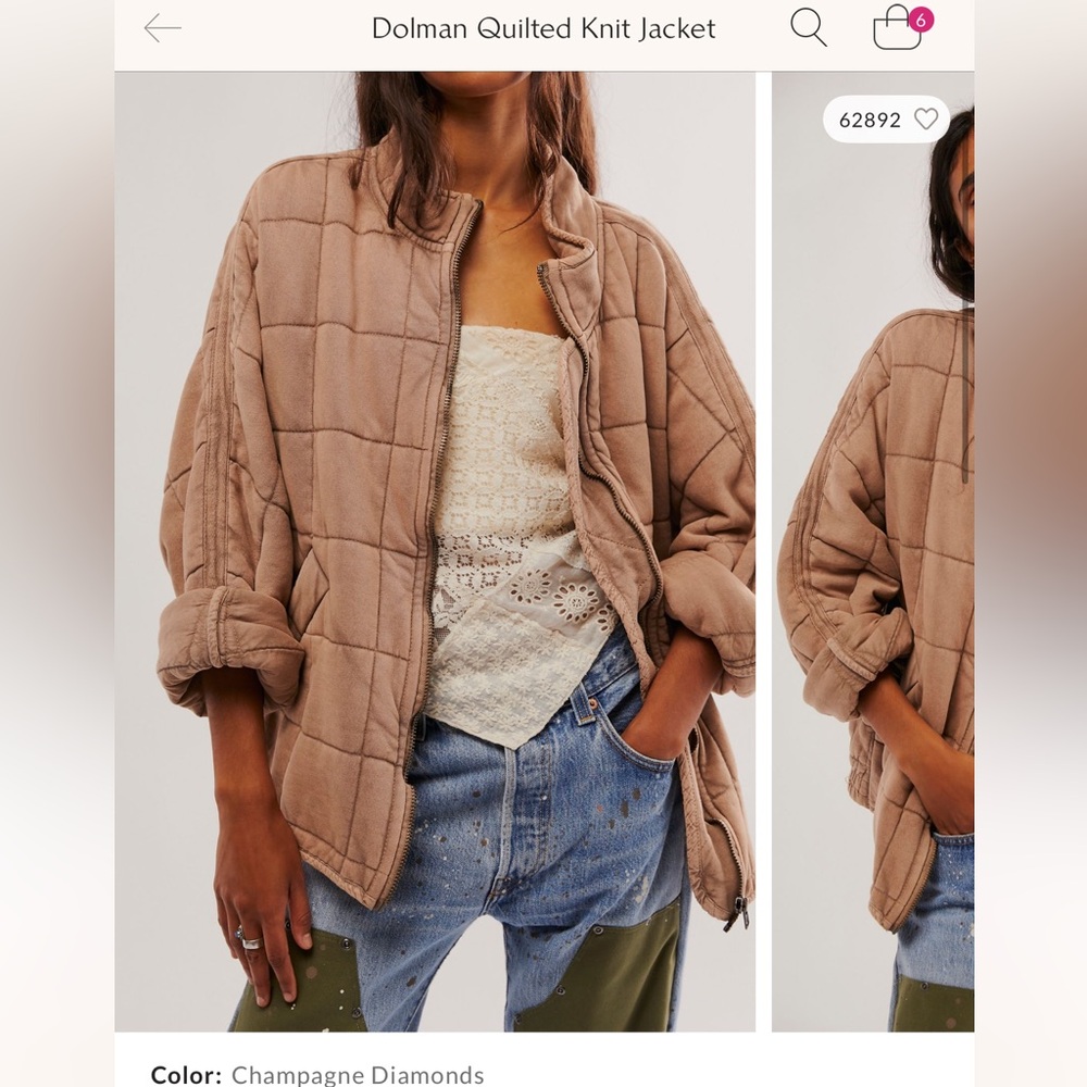 Free People Dolan Quilted Knit Jacket - Champagne Diamonds